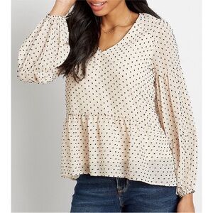 Maurices Cream and Black Dotted Peplum Blouse